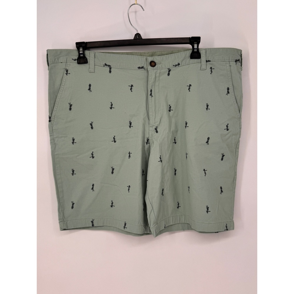 George Hula Dancer Embroidered Shorts Mens 42 Green New 10" Inseam Cotton Twill